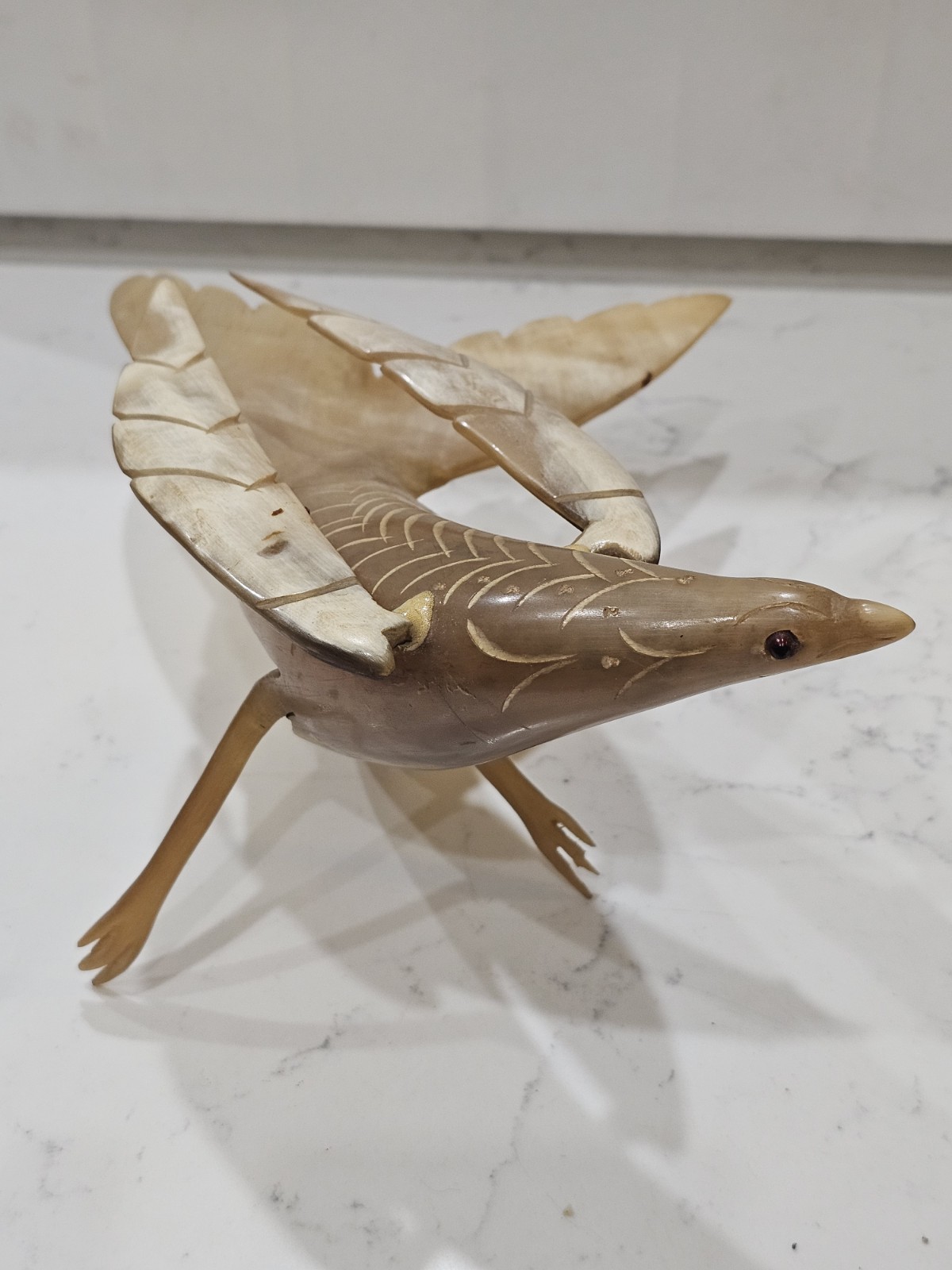 Vintage Hand-Carved Horn Sculpture Folk Art Eagle c.1920-50s - 11\