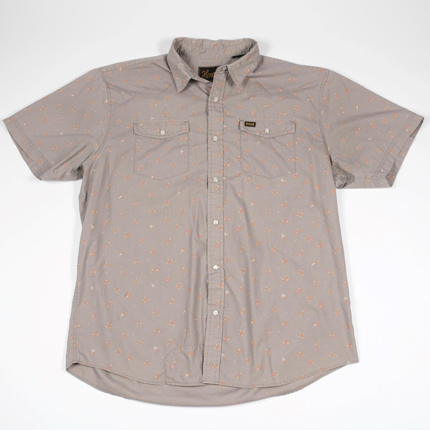 Men\'s Howler Bros Gray Floral Pearl Snap Short Sleeve Button Up Shirt Large
