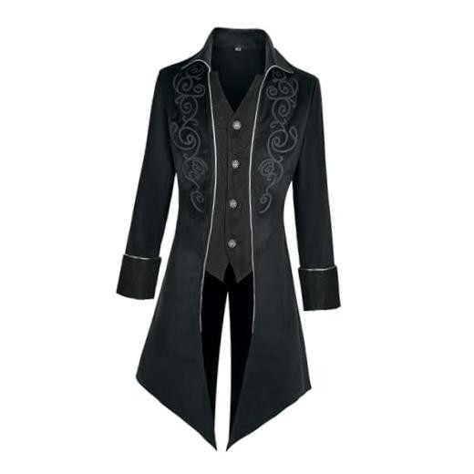 MOFOVELY Men Victorian Steampunk Tailcoat Pirate Coat Jacket Large Black