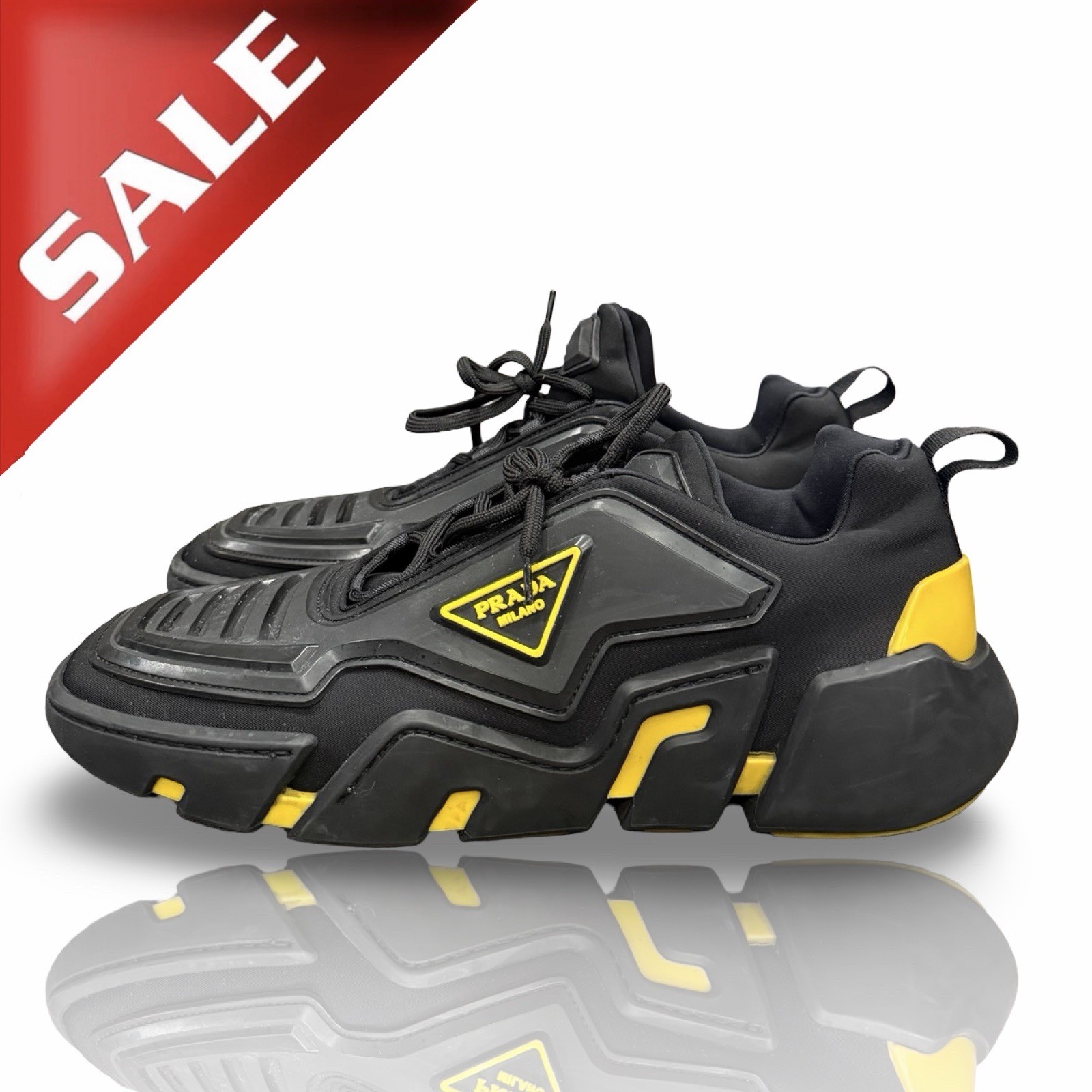Sz 12 - PRADA Techno Stretch Sneaker Yellow Black (UK Sz 11) Sz 12 - PRADA Techno Stretch Sneaker Yellow Black (UK Sz 11)