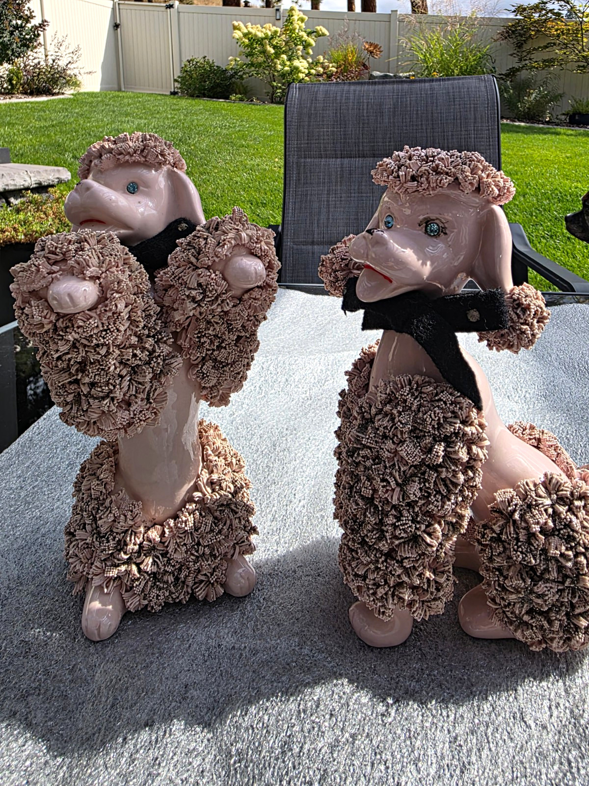 Vtg 1950s Pink Spaghetti Poodle Figurines Japan MCM 7.5” Rhinestone Eyes Collars