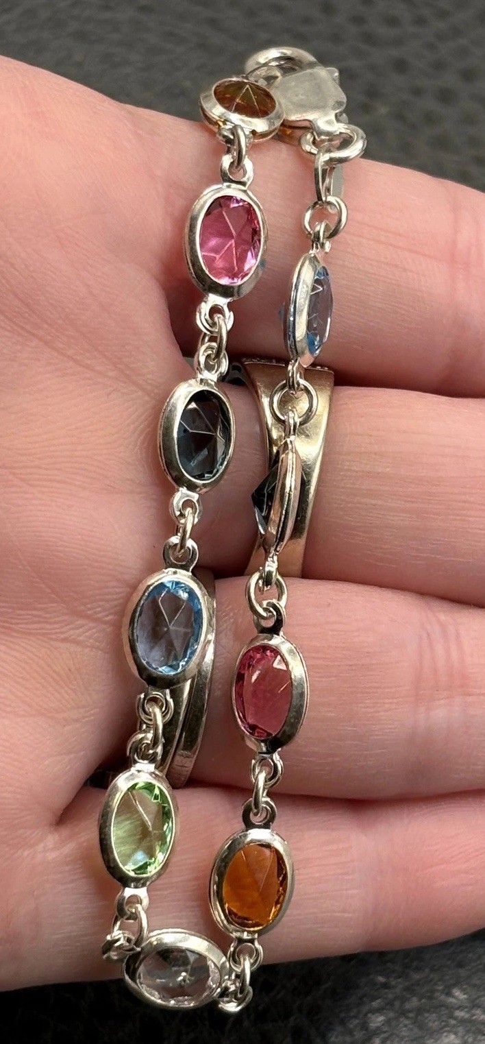 MILOR Italy Sterling Silver Multi Color Crystal Tennis Bracelet 925