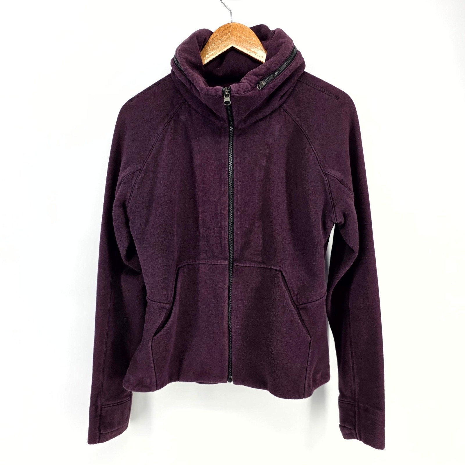 Lululemon Stride Jacket Womens 10 Purple Peplum Stowable Hood Full Zip Athletic