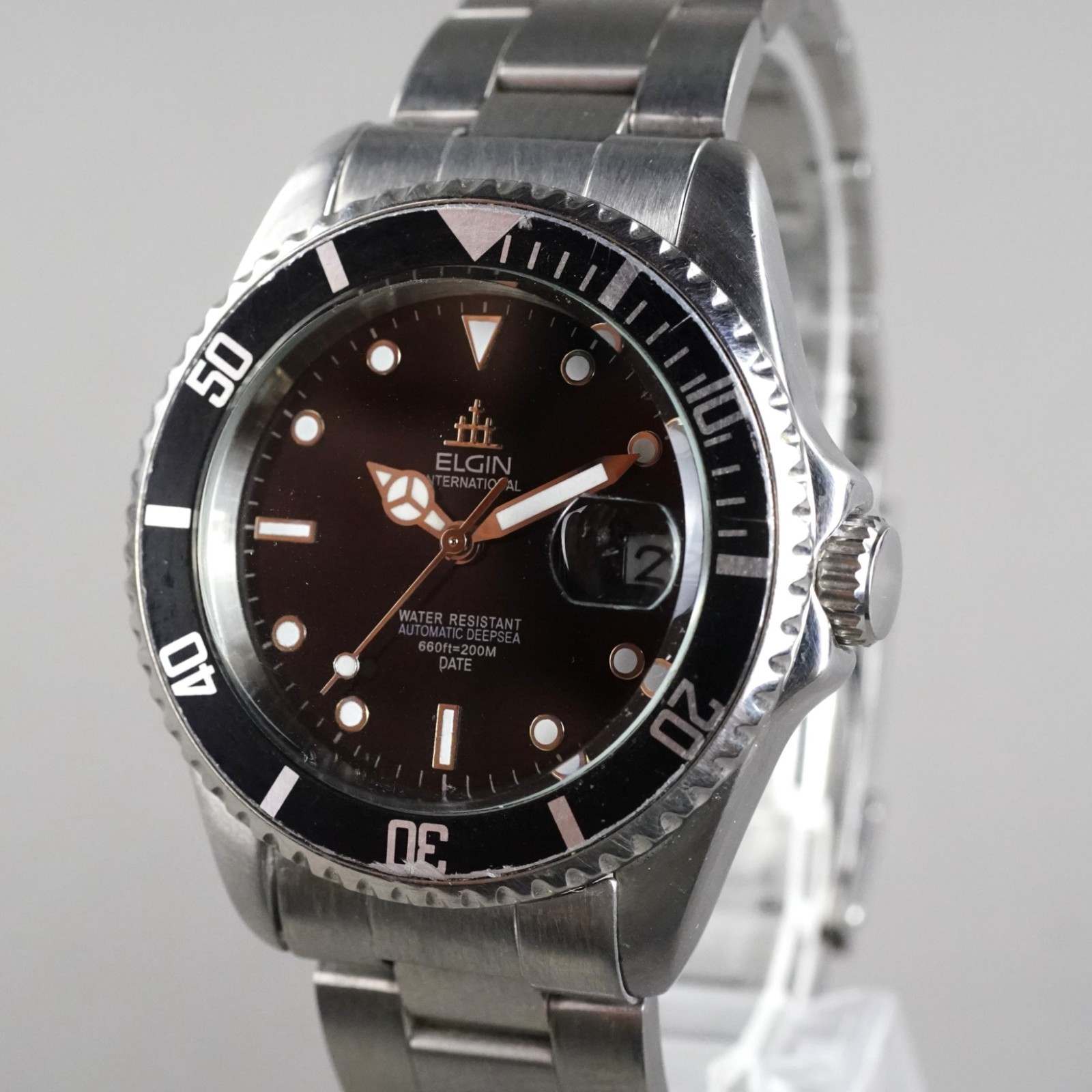 Elgin Automatic Diver Vintage 200m FK-531-E Men's Wristwatch 40mm Silver