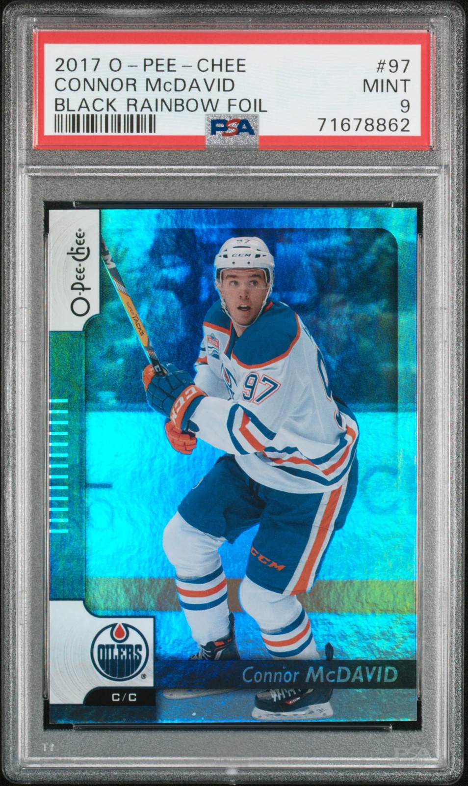 2017 O-Pee-Chee Connor McDavid #97 Black Rainbow Foil PSA 9 2017 O-Pee-Chee Connor McDavid #97 Black Rainbow Foil PSA 9