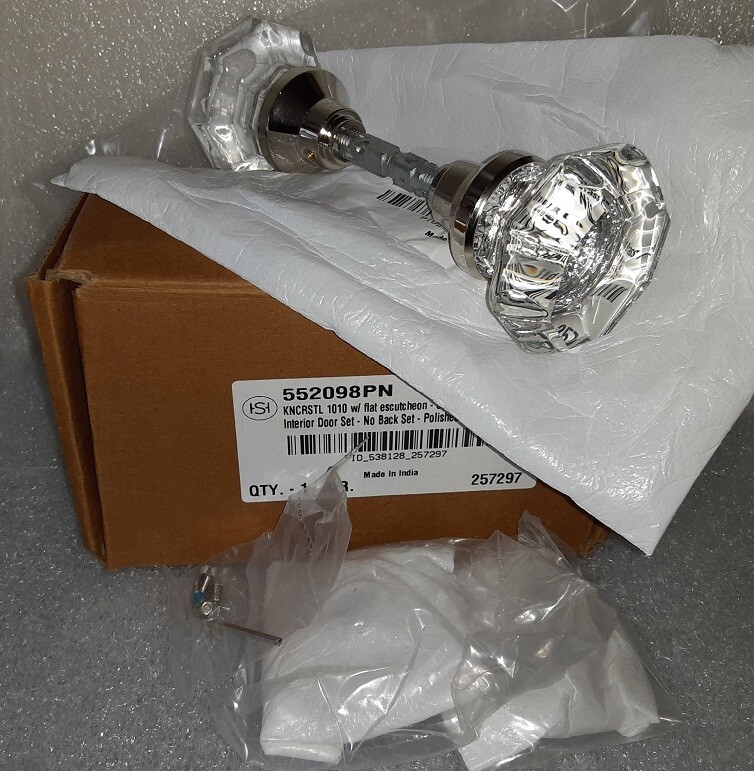 Signature Hardware Polished Nickel Glass Interior Door Knob w/ Flat Escutcheon