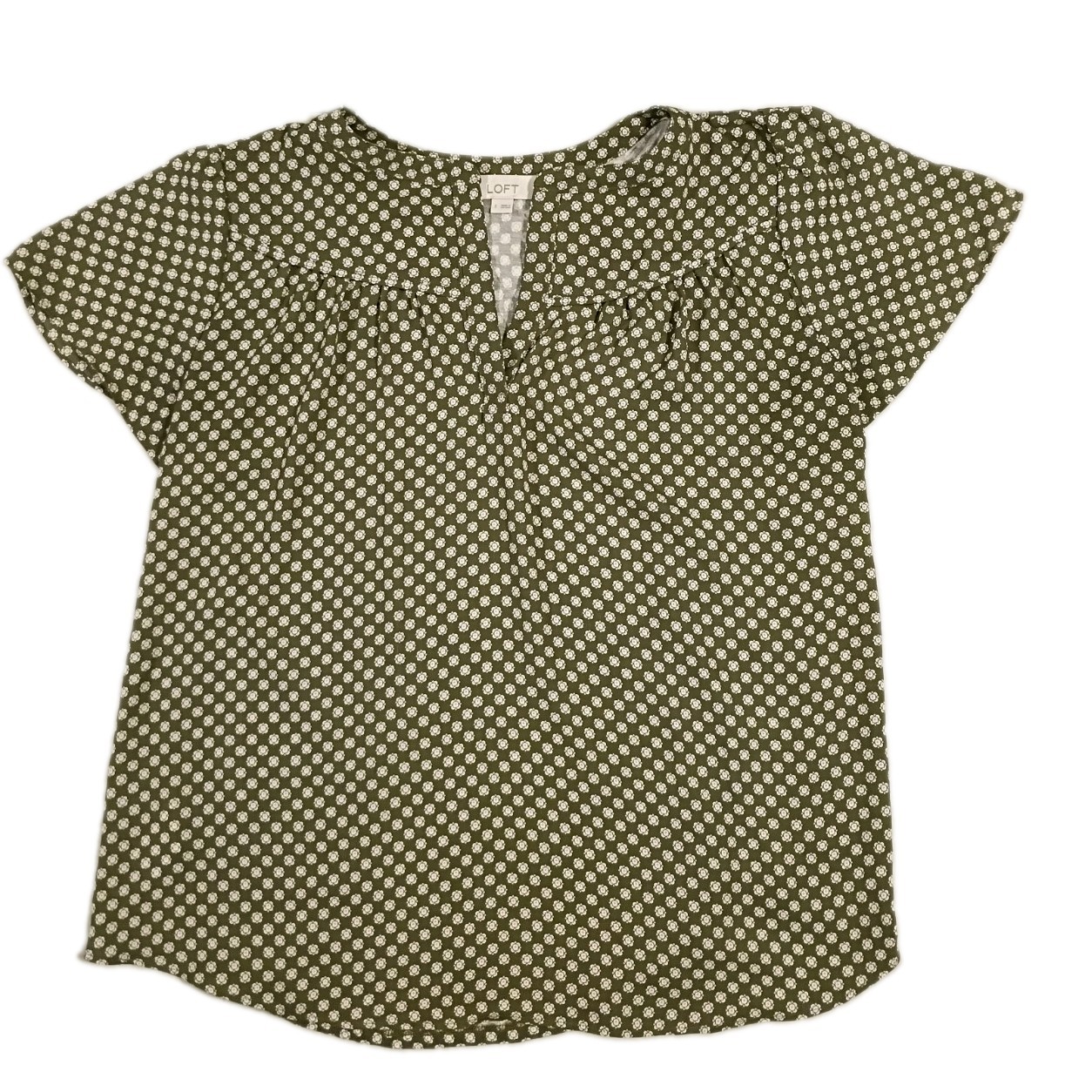 Ann Taylor LOFT Short Sleeve Dress Blouse Shirt Green Print Cap Sleeves NWOT