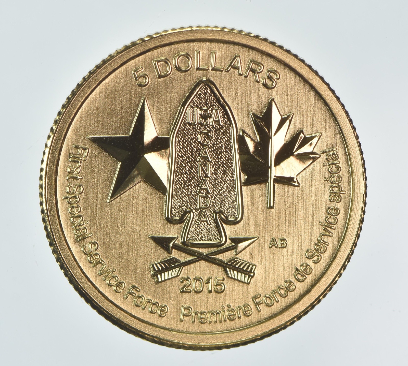 Random Date Canada 5 Dollars Gold First Special Service Force 1/10 Oz .999