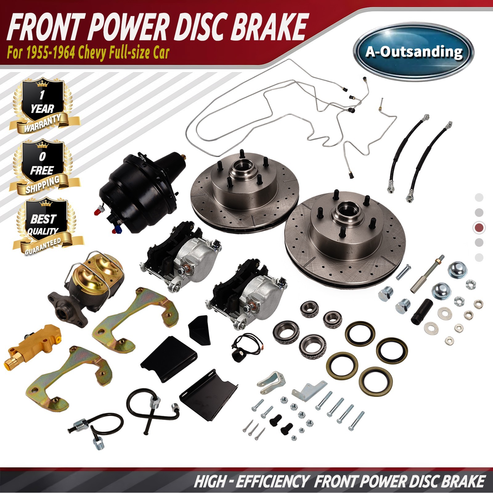 Front power disc brake conversion kit drilled rotors For 1959 - 1964  Chevrolet