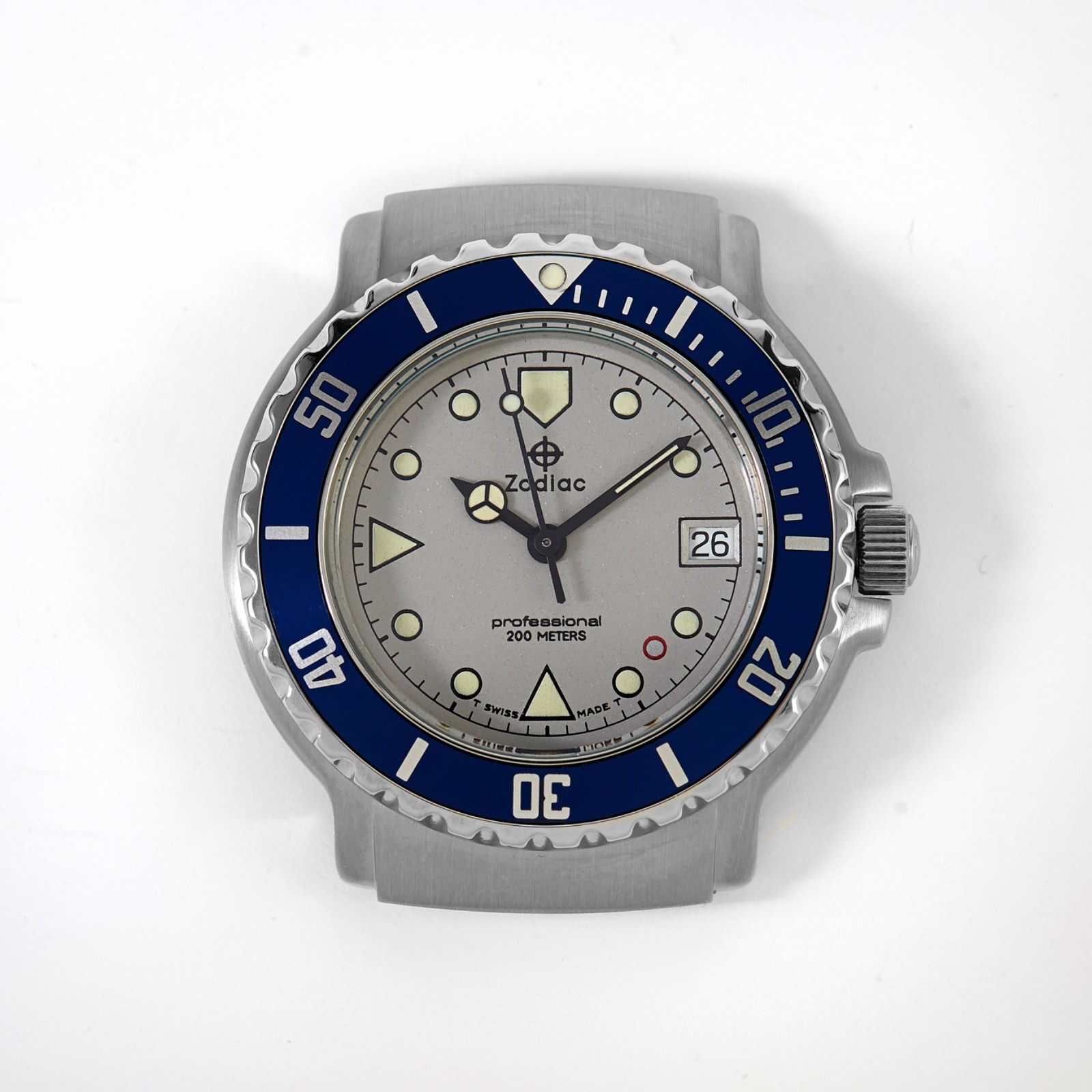 Zodiac Rare NOS 36mm Professional 200m Diving Wristwatch Gray Dial Blue Bezel