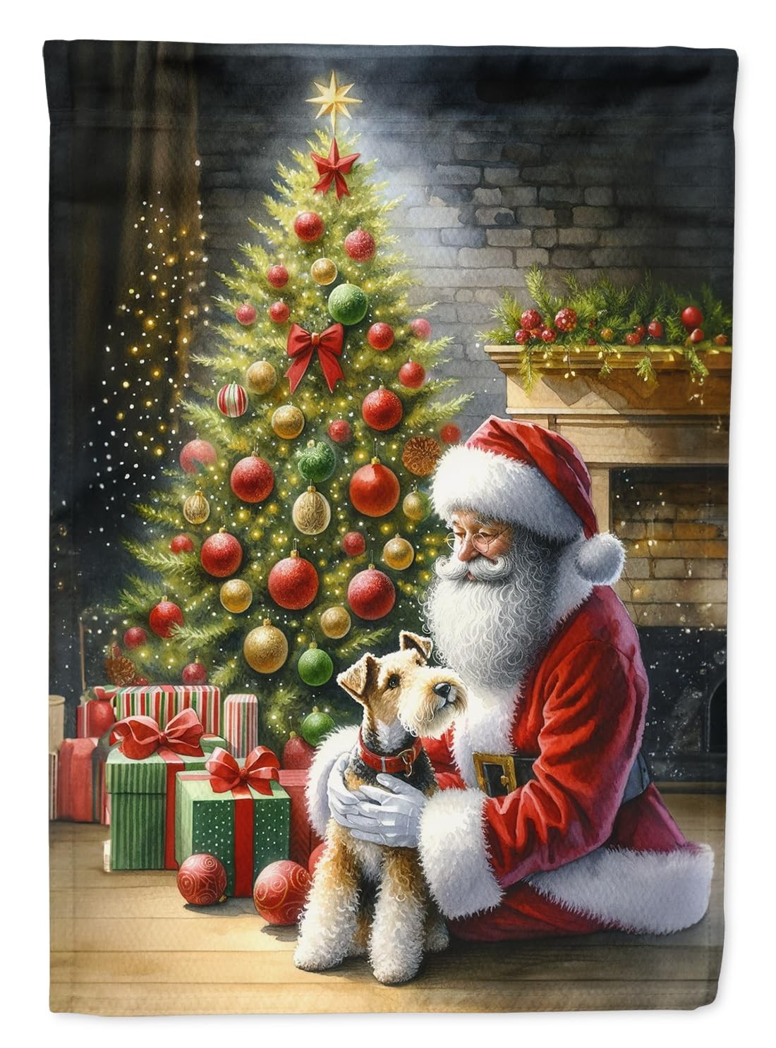 Caroline's Treasures DAC4169CHF Fox Terrier and Santa Claus House Flag Large