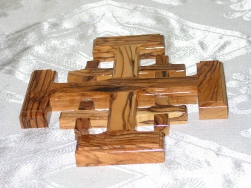 Jerusalem Cross Olive Wood Holy Land Handmade Bethlehem Crusaders\' Cross