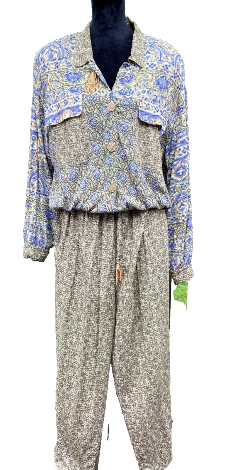 Vintage Carole Little Pant Set Women Size 10 Top Size 8 Bottoms Brown Blue Bead Vintage Carole Little Pant Set Women Size 10 Top Size 8 Bottoms Brown Blue Bead