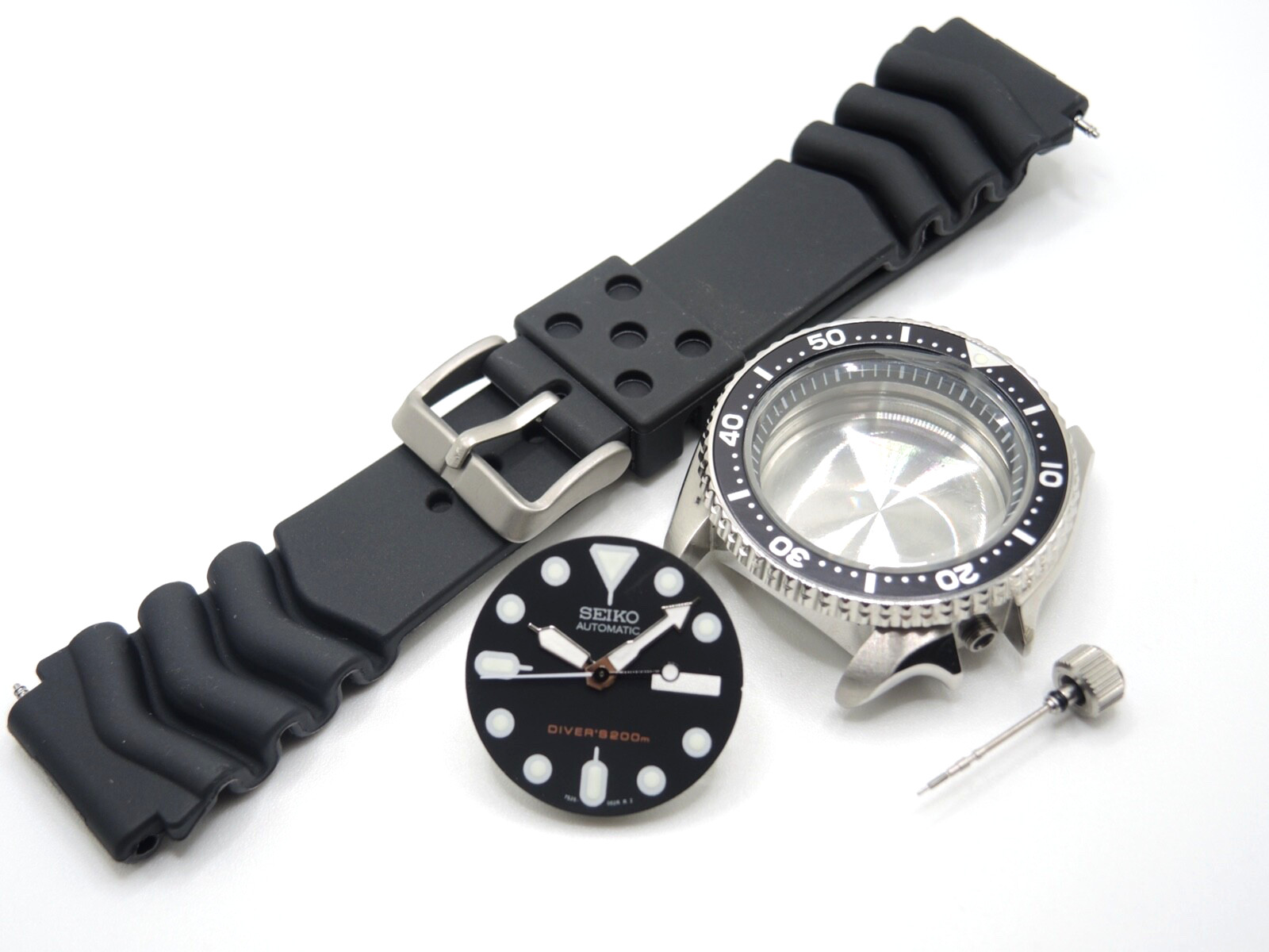 NEW STAINLESS CASE,CROWN,DIAL,HANDS,STRAP LARGE DIVERS SKX007 (7S26-0020)
