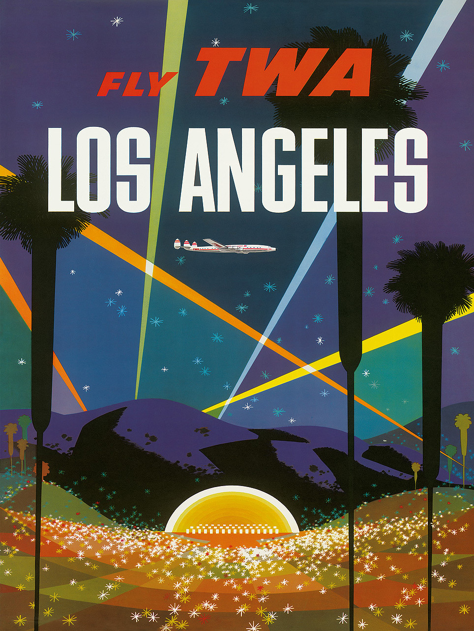Vintage David Klein TWA Poster Los Angeles Hollywood Bowl Mid Century Modern 