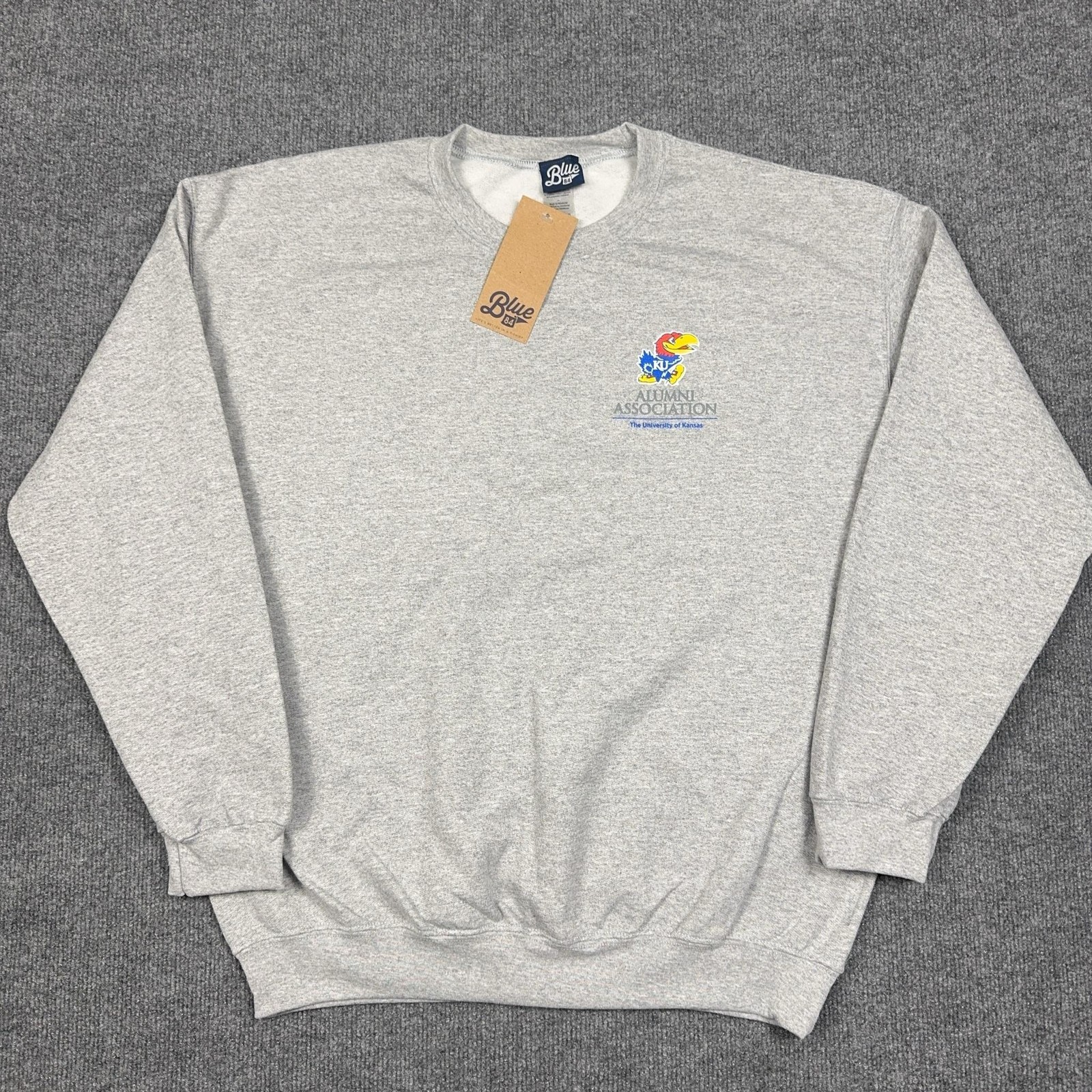 Kansas Jayhawks Sweatshirt Mens Large Gray Basketball Blue 84 Alumni Crewneck