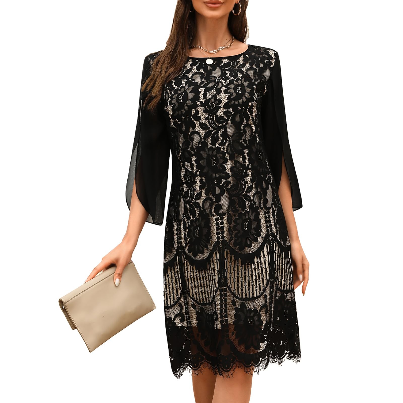 COOAN Wedding Guest Cocktail & Formal Dresses for Women - Lace Sequin Prom