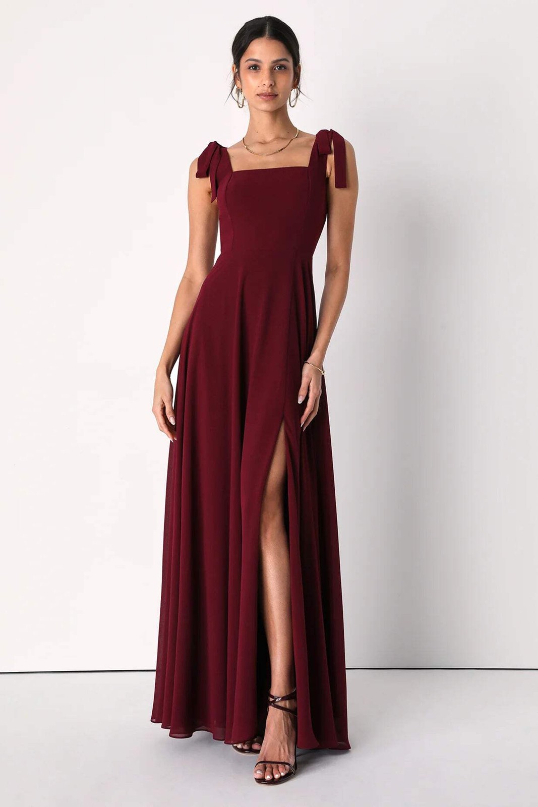Lulus #511 Love Me Forever Burgundy Square Neck Maxi Dress
