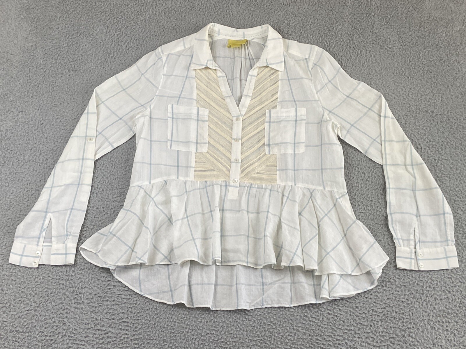Maeve by Anthropologie Artsy Embroidered Lagenlook Roll Tab Blouse Shirt Top 12