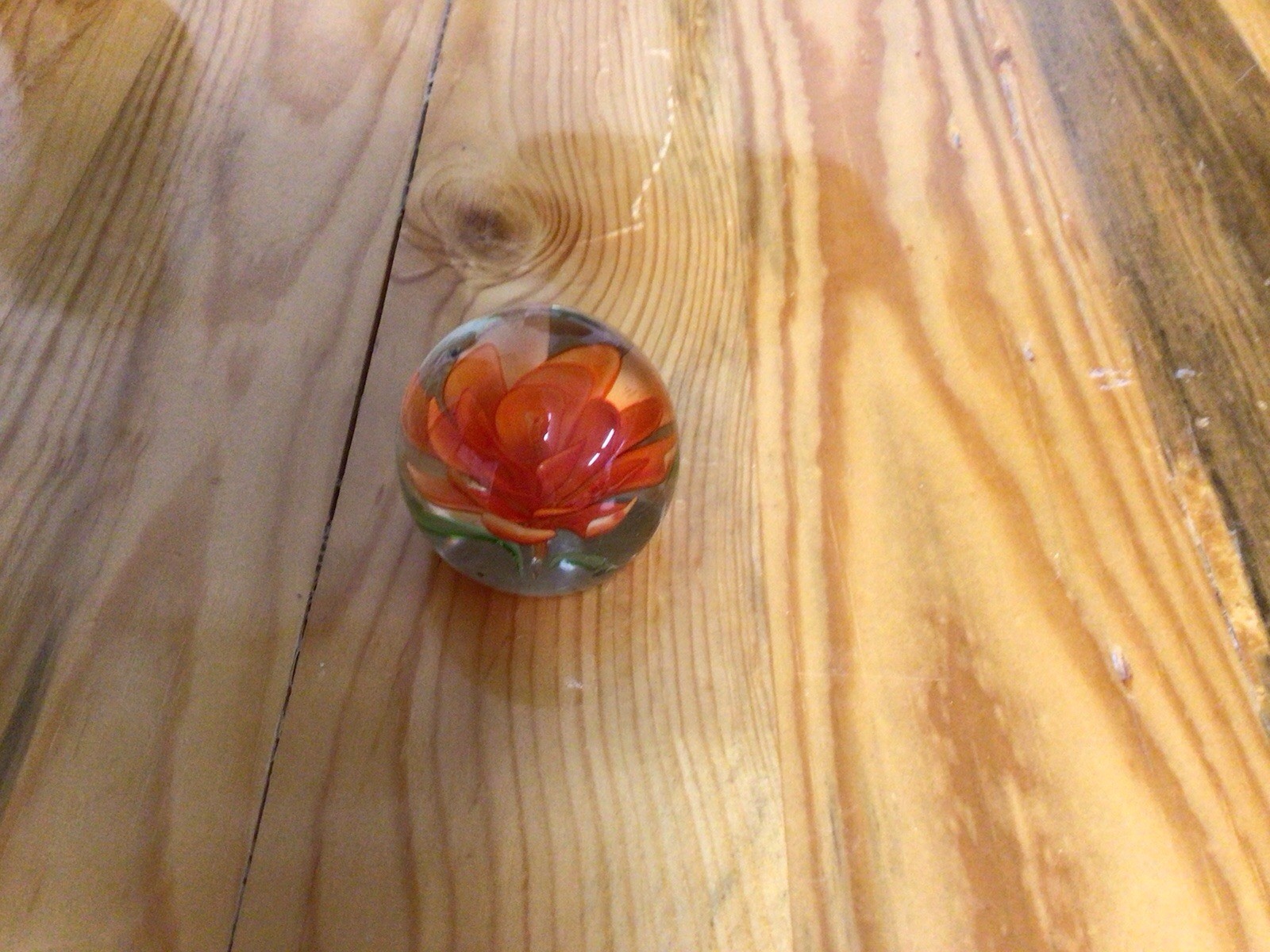 Vintage Vibrant Estate Paperweight Hand- Blown Orange Lotus Flower