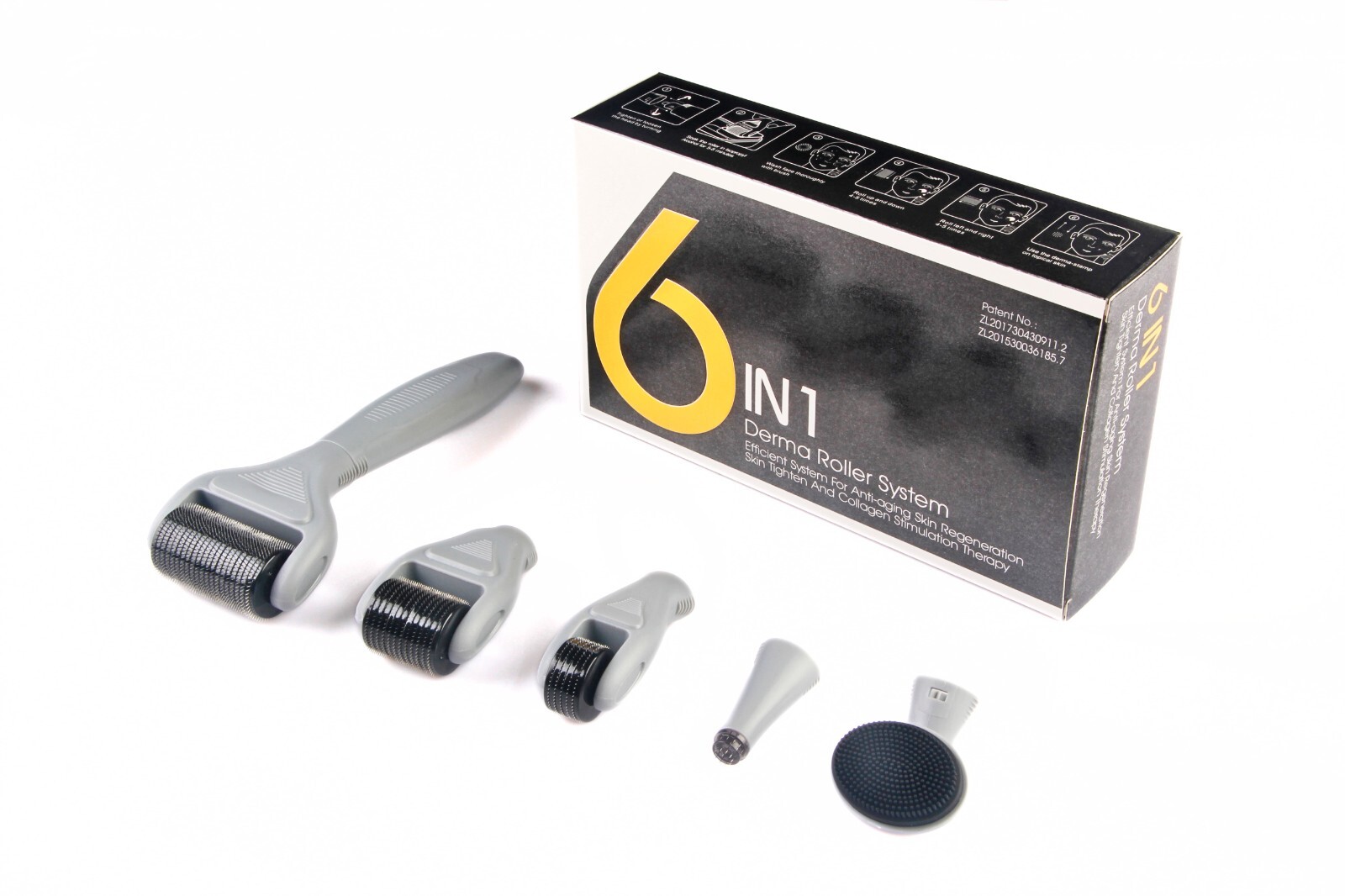 5-in-1 and 6-in-1 Titanium Micro Needle Derma Roller Skincare Kit - Purple/Gray
