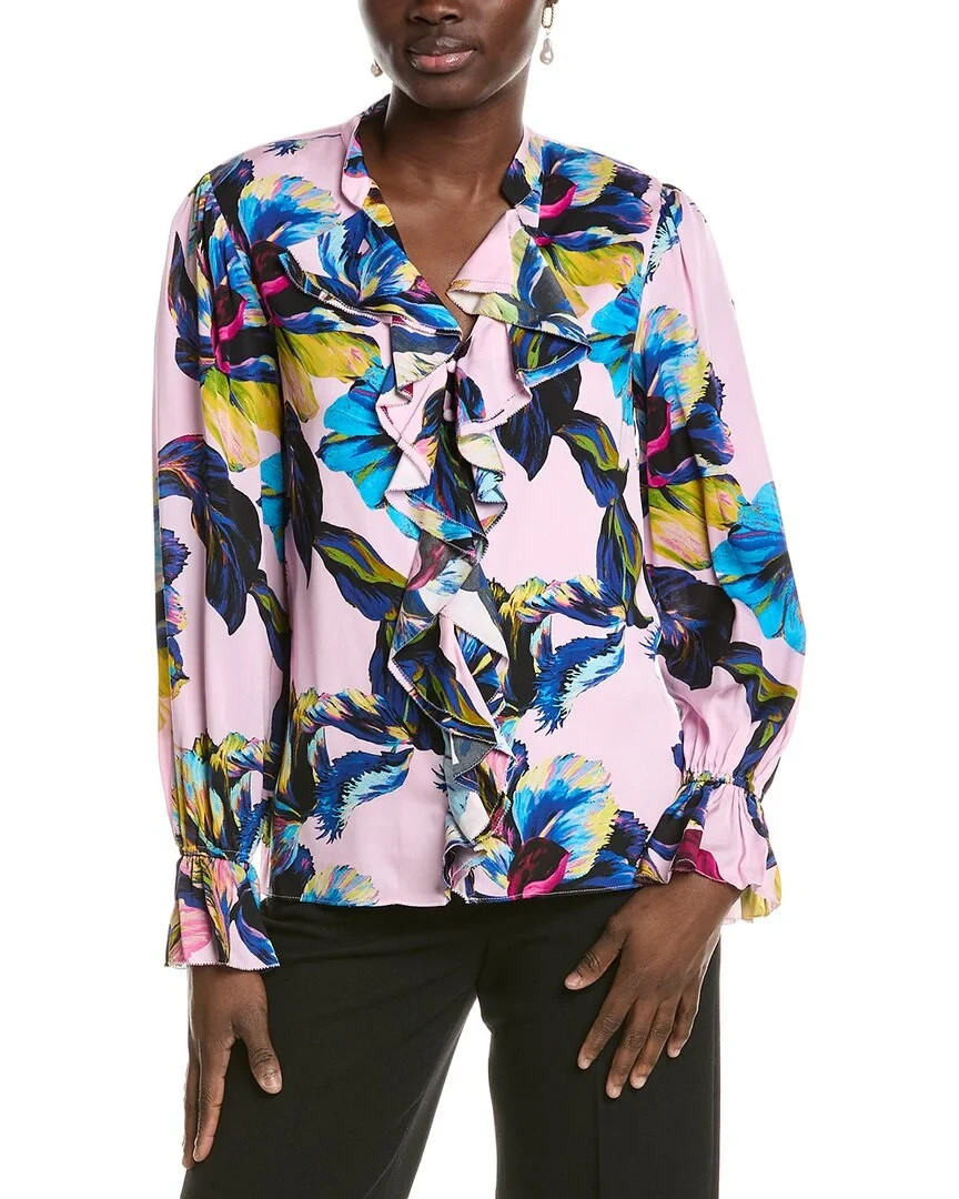 ELIE TAHARI NWT $375 Daphnes Floral Ruffle Garden Print Blouse Top Size Medium