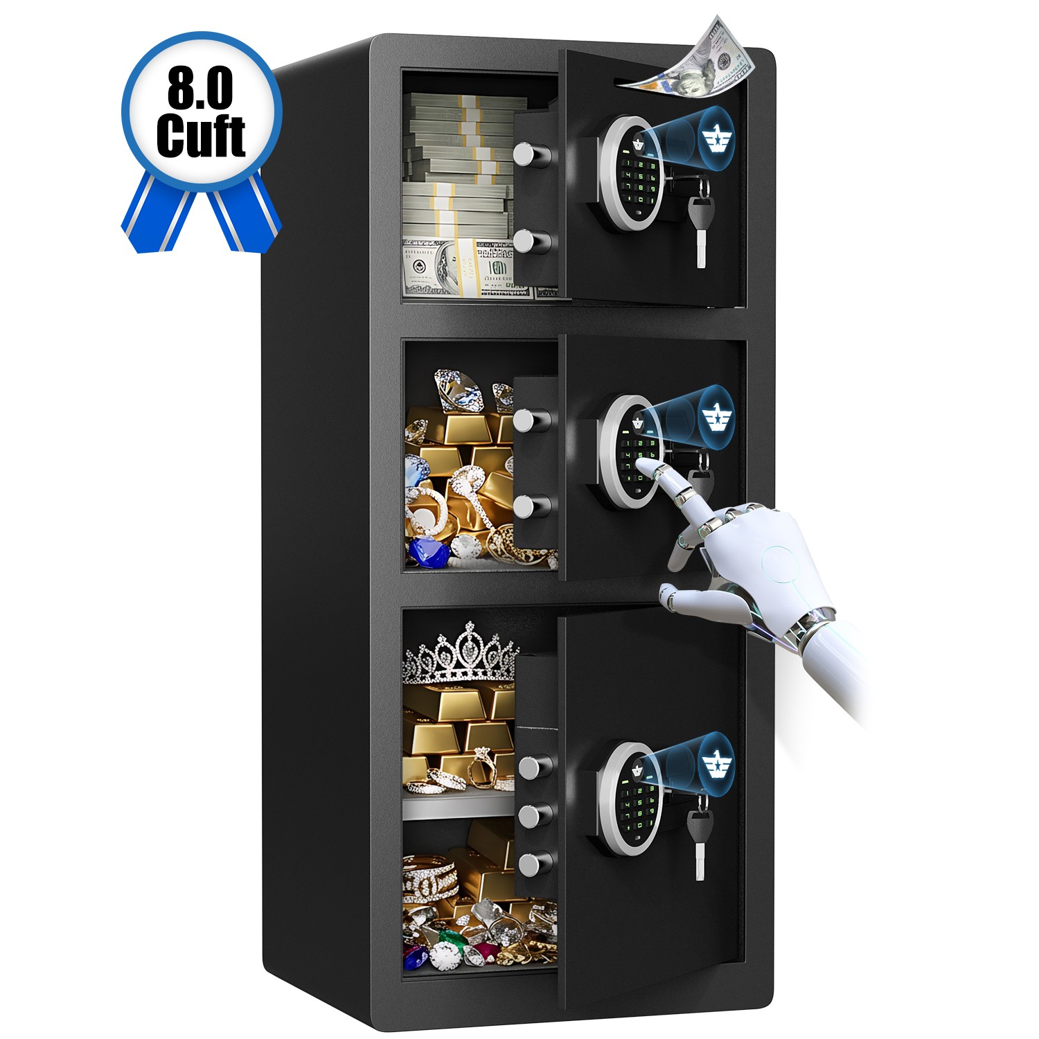 Kavey 8.0 Cuft Triple Door Security Safe Box with Drop Slot & Adjustable Shelf