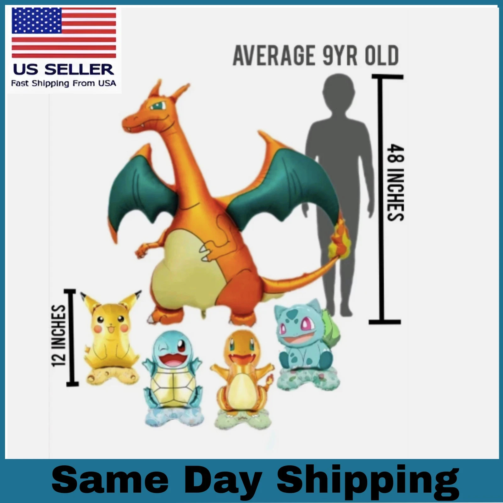 HUGE Pokemon Charizard Birthday Party Balloon 4ft Tall  & 4pc Table Balloons