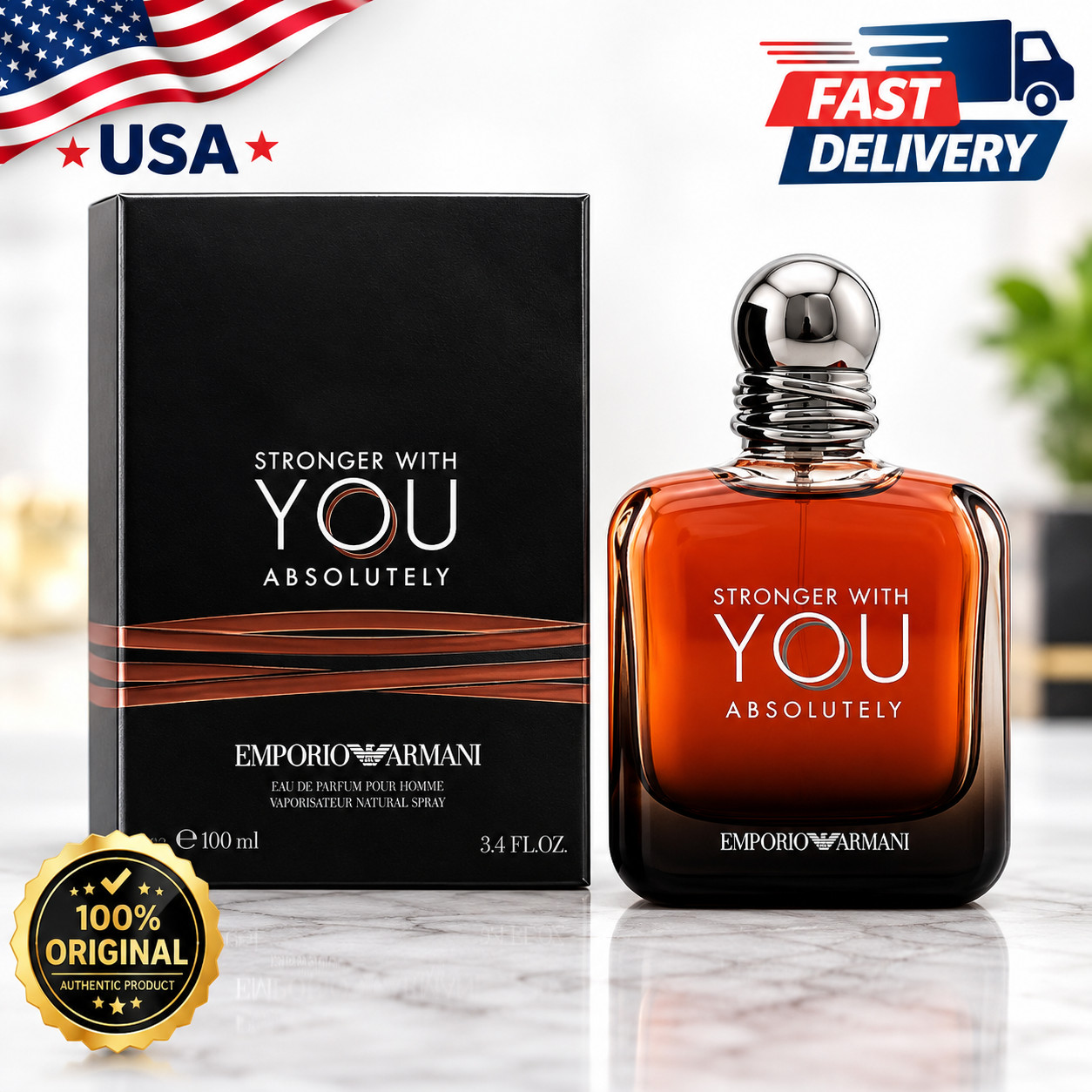Giorgio Armani Stronger With You Absolutely 100ml 3.3oz Eau de Parfum New In Box Giorgio Armani Stronger With You Absolutely 100ml 3.3oz Eau de Parfum New In Box