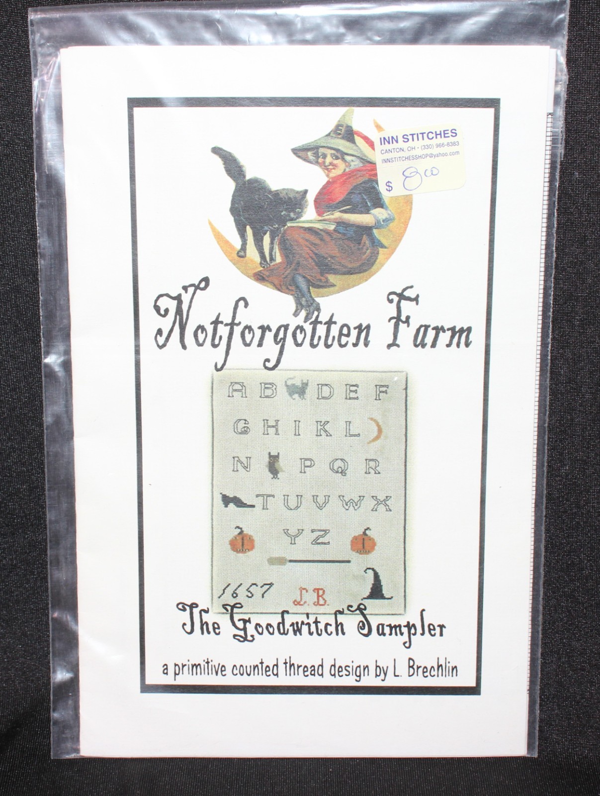 2009 Notforgotten Farm THE GOODWITCH SAMPLER Pattern L. Brechlin Halloween NEW