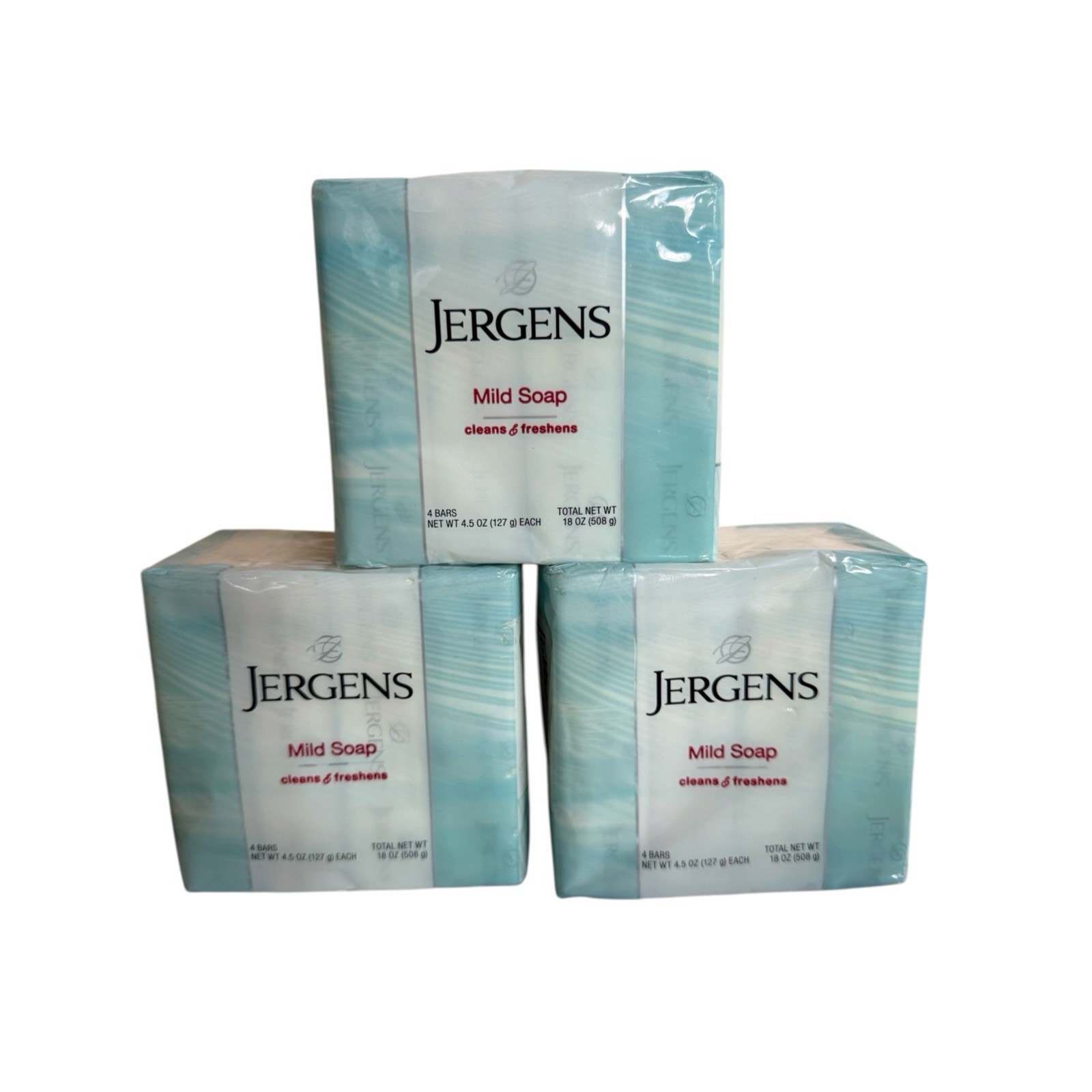 Jergens Mild Bar Soap Clean & Refresh 3 pack 12 Bars Total 4.5 oz Each Sealed