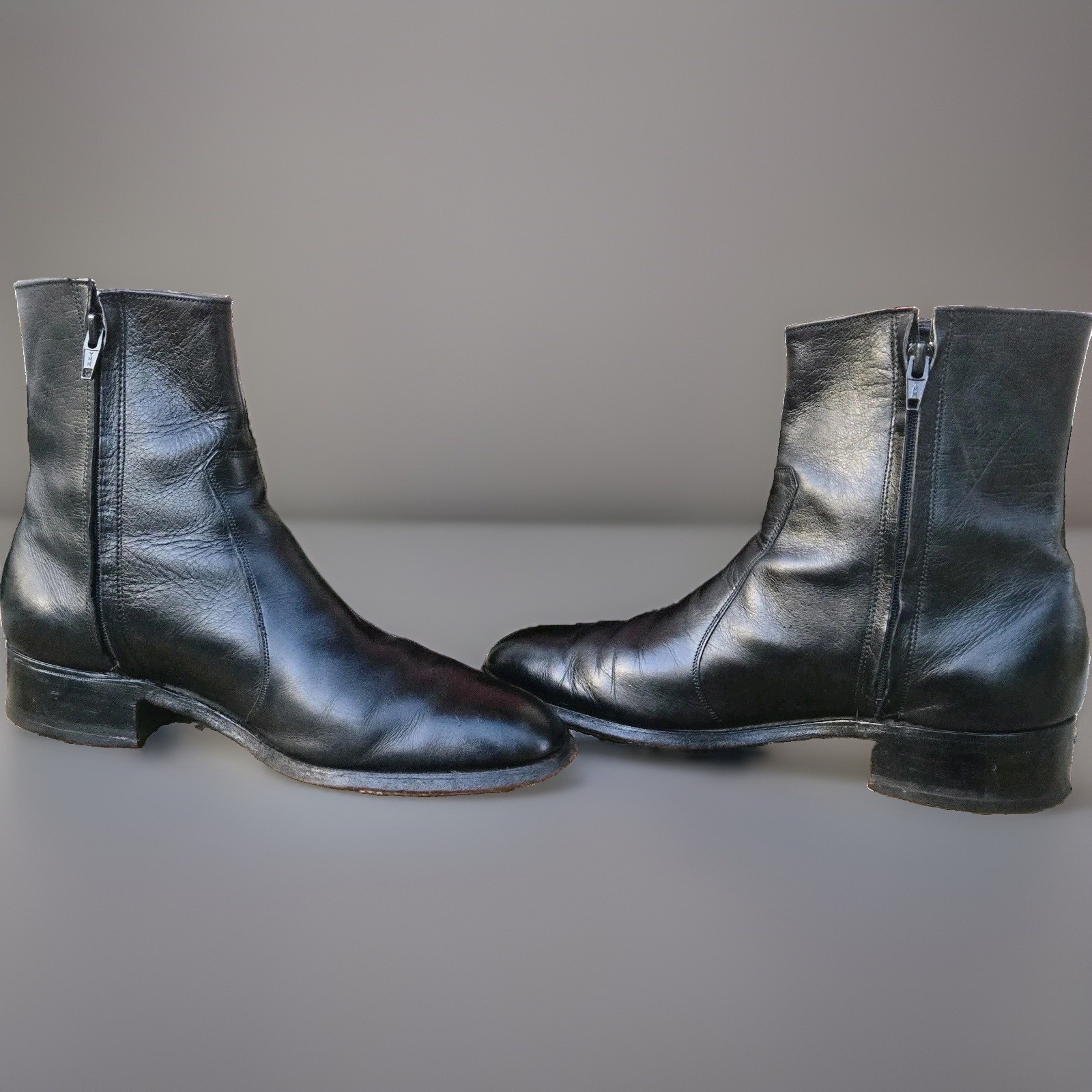 Vintage Florsheim Black Leather Side Zip Beatle Boots Men’s 9D