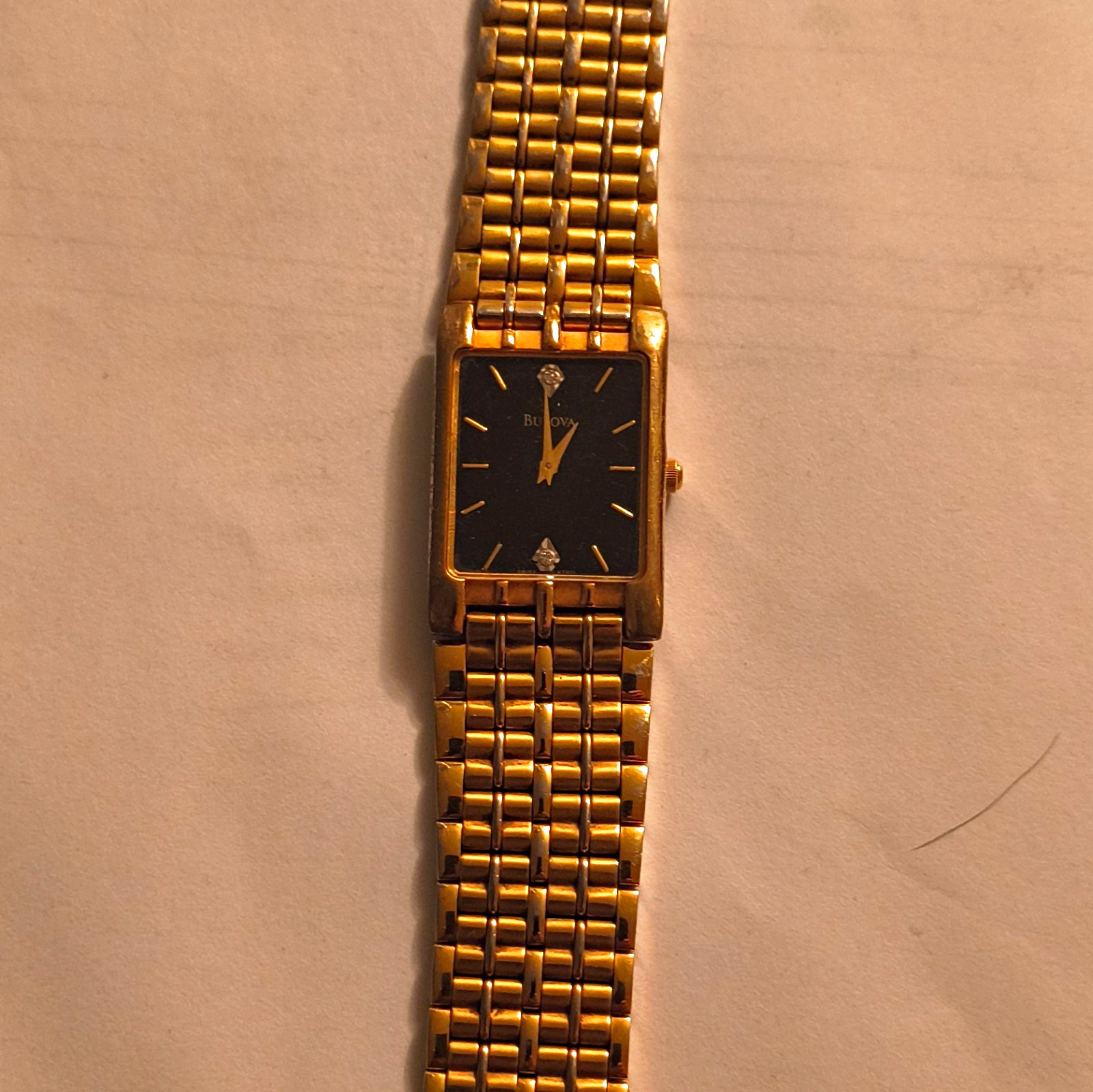 Bulova Diamond Men's Gold-Tone Rectangle Black Dial Quartz Bracelet Watch