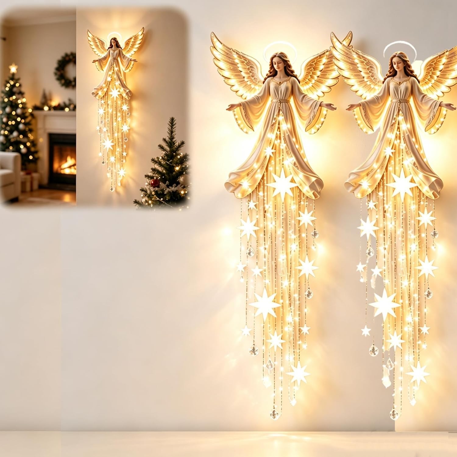 Angel Blessing Wall Light, Guardian Angel Light,Cascading Glowing Star Christmas