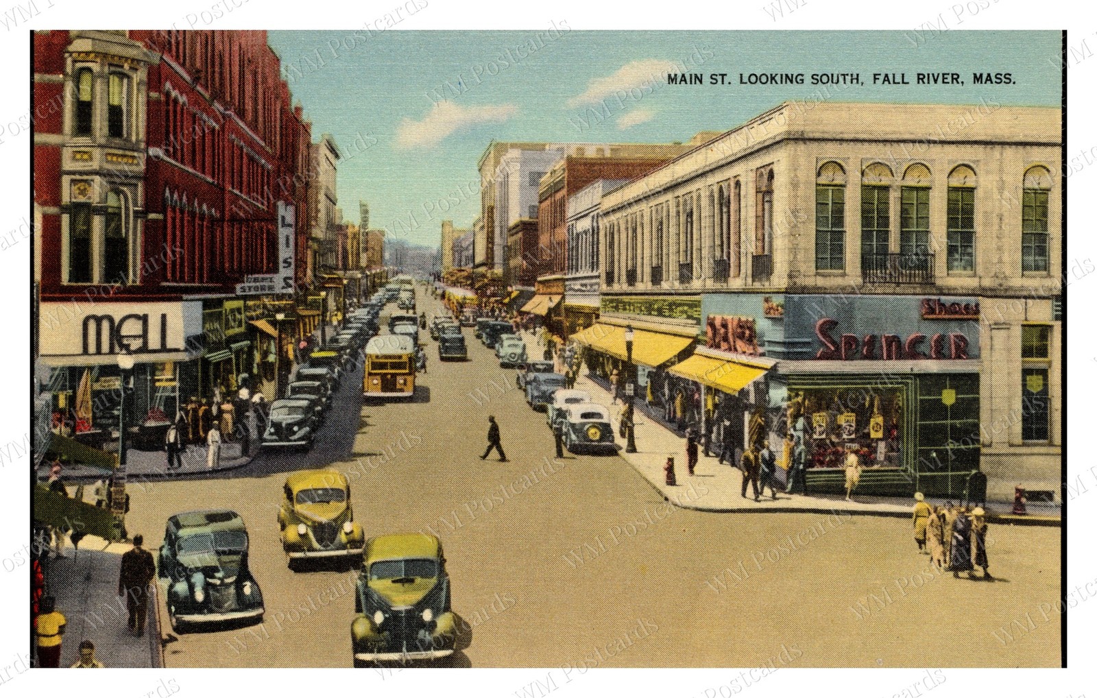 Fall River Massachusetts 1940s Main Street Automobiles Standard Postcard Fall River Massachusetts 1940s Main Street Automobiles Standard Postcard