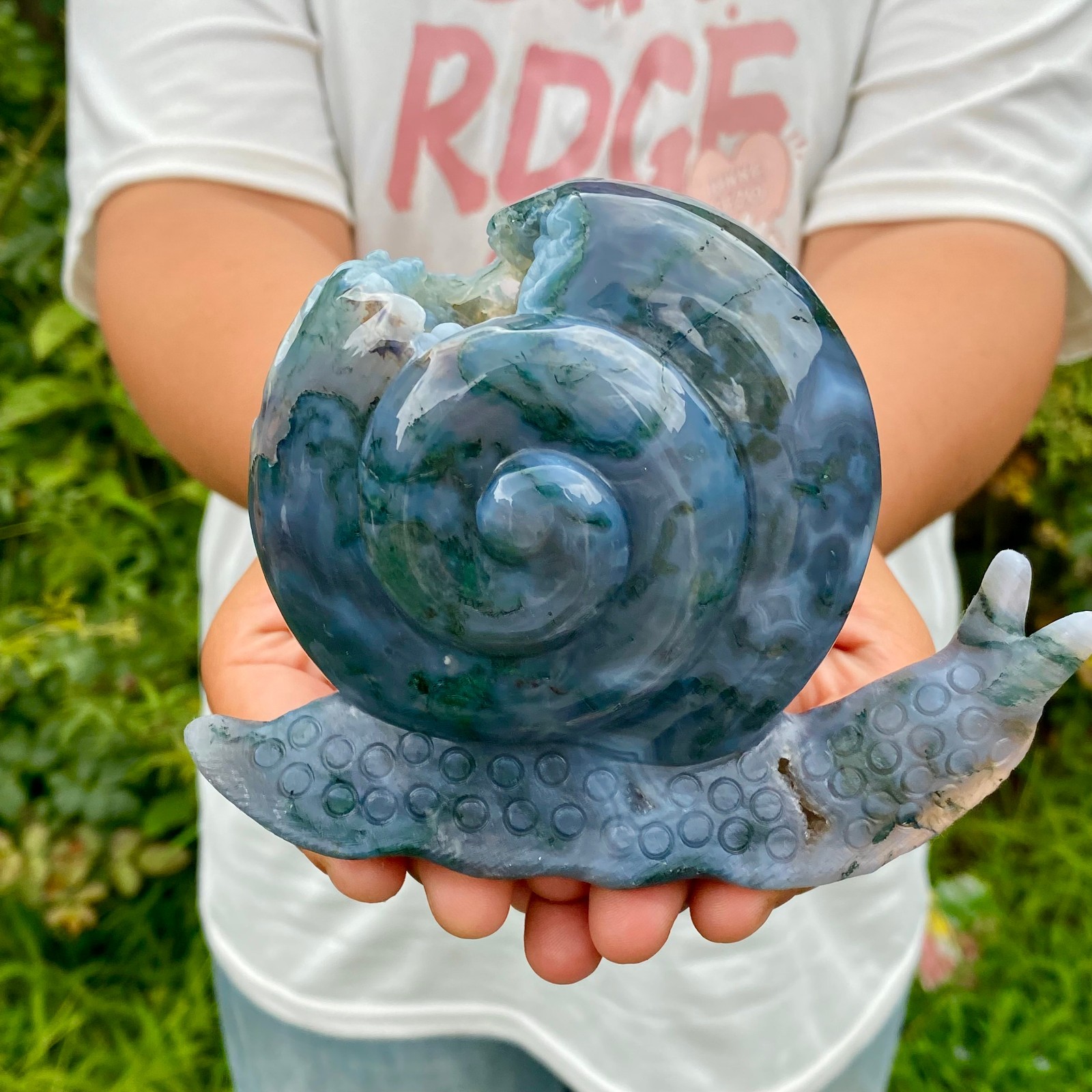 1.4LB  Natural Ocean Agate Snail Hand Carving Gemstone Ornament Home Decoration