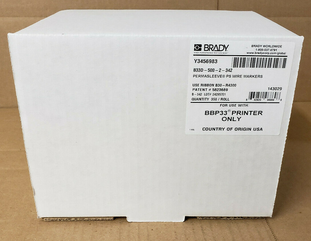 Brady B33 PermaSleeve Double-sided Wire Marking Sleeves labels B33D-500-2-342 Brady B33 PermaSleeve Double-sided Wire Marking Sleeves labels B33D-500-2-342