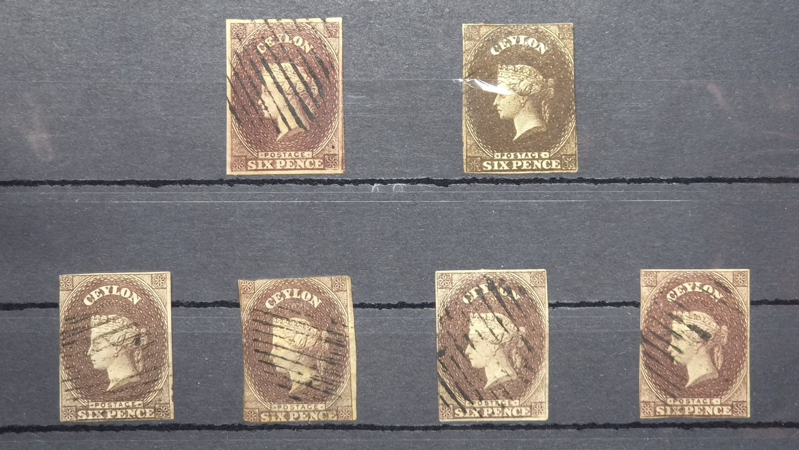 CEYLON QV 1857 6d Shades (SG6b Etc.) - Mixed Margins, 1 x 4 Margin - Min £2000+ 
