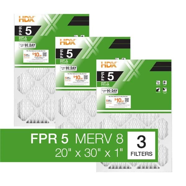 20 x 30 x 1 Standard Pleated Air Filter FPR 5, 3-Pack, Air Filters Replacement