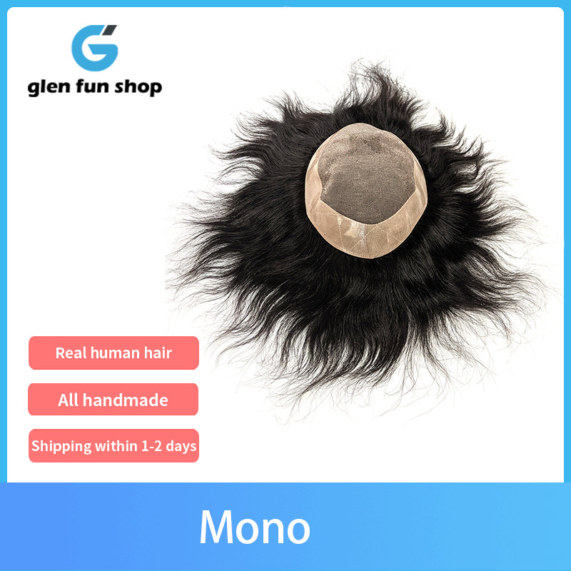 Men’s Durable Fine Mono Hair System Toupee Human Hair #1B Natural Black