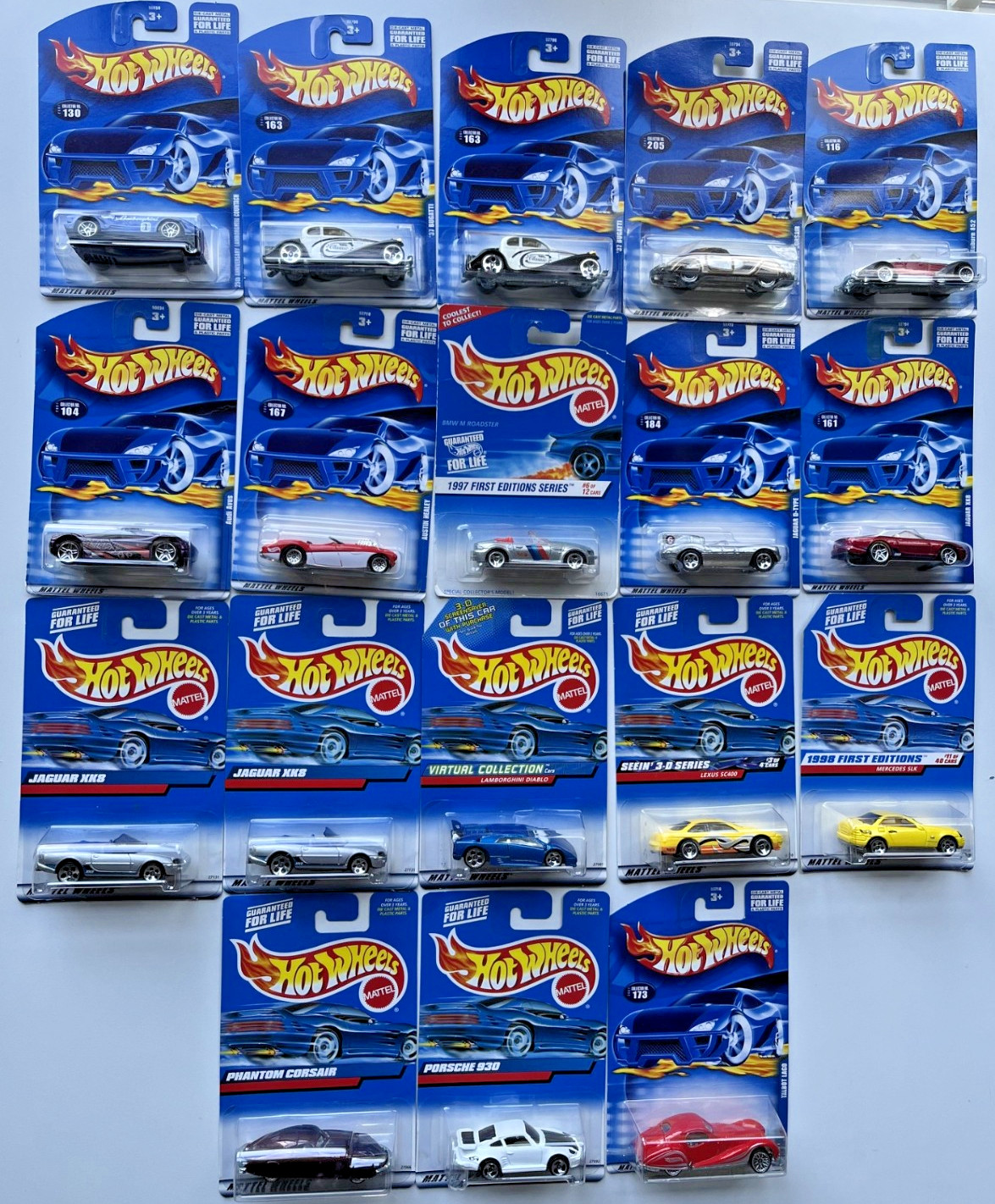 NIP Hot Wheels/18 VTG Lot/Lamborghini-Porsche-Jaguar, etc/3 cars are 3-Spoke
