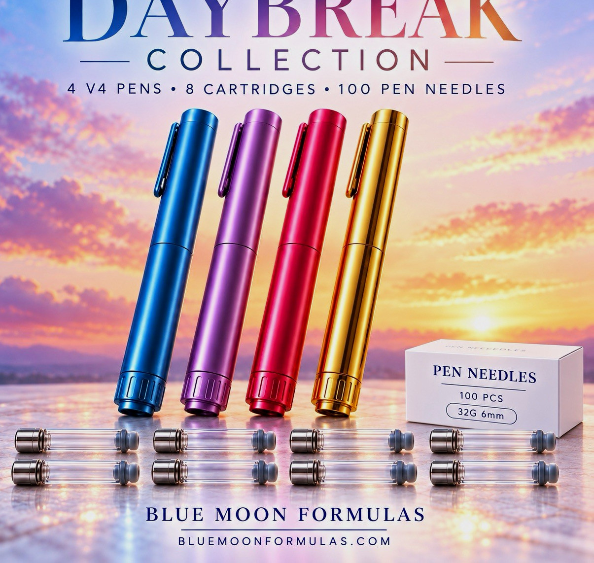 Blue Moon Formulas Daybreak Collection V4 Pen Kit 4 Pens,8 Carts,100 Needles
