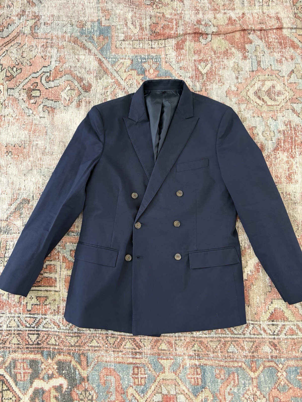 J.Crew Thompson Double Breasted Navy Blazer Size 42R 98% Cotton J.Crew Thompson Double Breasted Navy Blazer Size 42R 98% Cotton