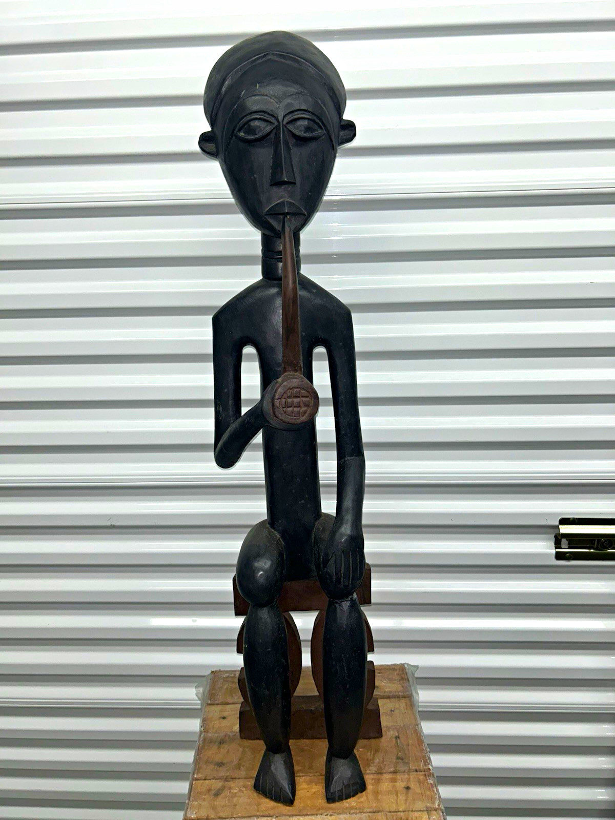 Hand Carved African Wooden Seated Figure Sculpture Statue Handmade