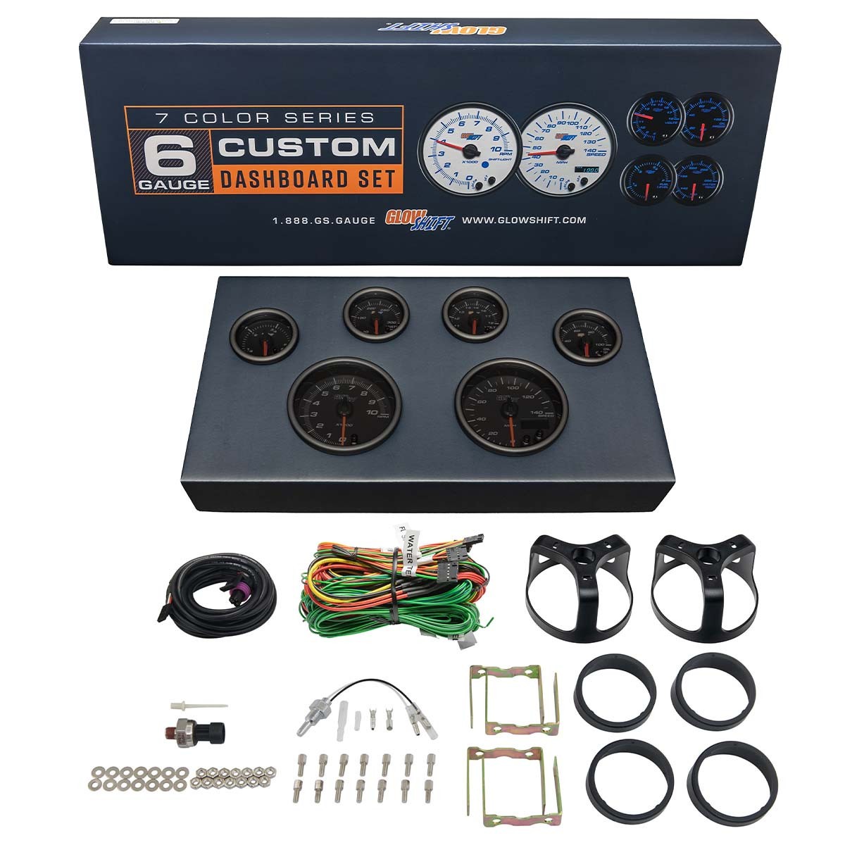 GlowShift 85mm Tinted 7 Color 6-Gauge Cluster Dashboard Instrument Panel Set