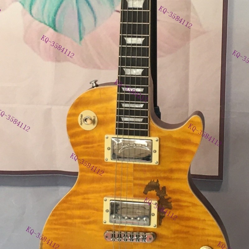 Solid Electric Guitar Flame Maple Top Bone Nut Vintage Aged Yellow 