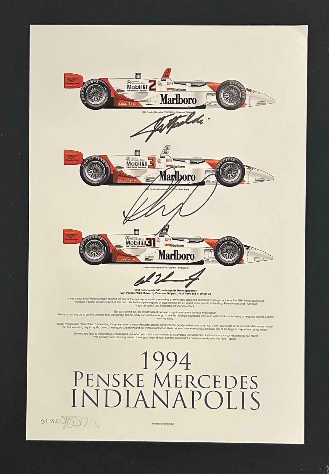 AL UNSER JR - EMERSON FITTIPALDI - PAUL TRACY SIGNED 18X12 LIMITED EDITION PRINT