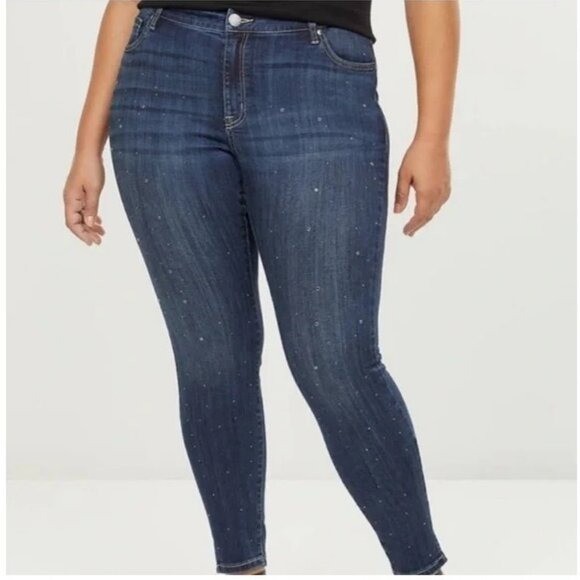 NEW Lane Bryant Super Stretch Signature Fit Skinny Jeans Size 14 Rhinestone Stud NEW Lane Bryant Super Stretch Signature Fit Skinny Jeans Size 14 Rhinestone Stud