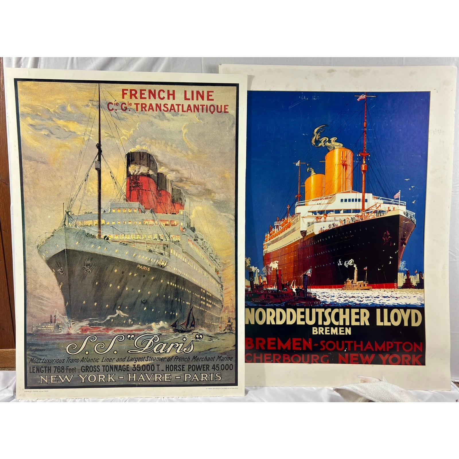 Vintage Ocean Liner Poster Set SS Paris Norddeutscher Lloyd Bremen Art Deco