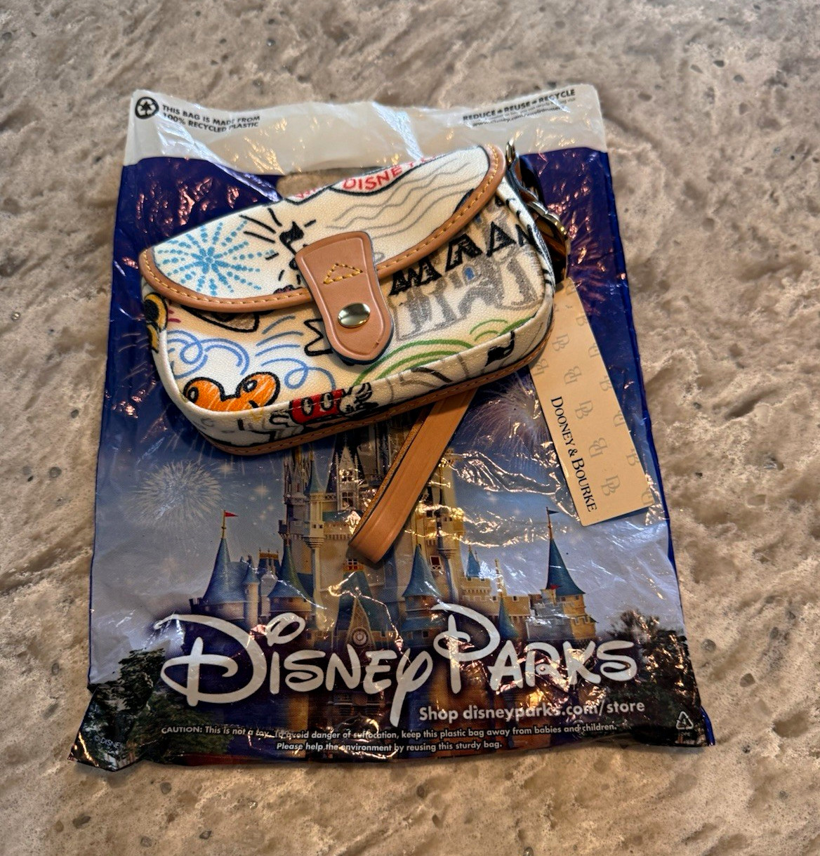 Dooney & Bourke Disney Parks Small Wristlet Wallet Pouch Beige Brown Multi